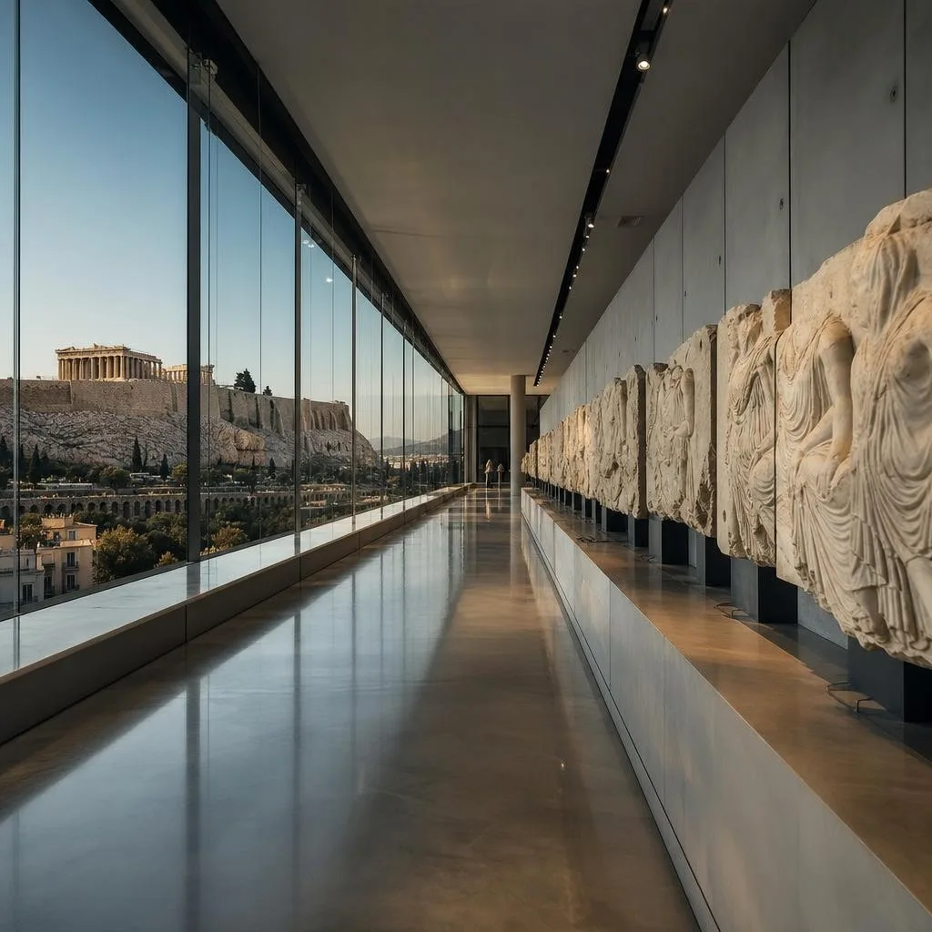 Parthenon Gallery with marble frieze sculptures at the Acropolis Museum Athens