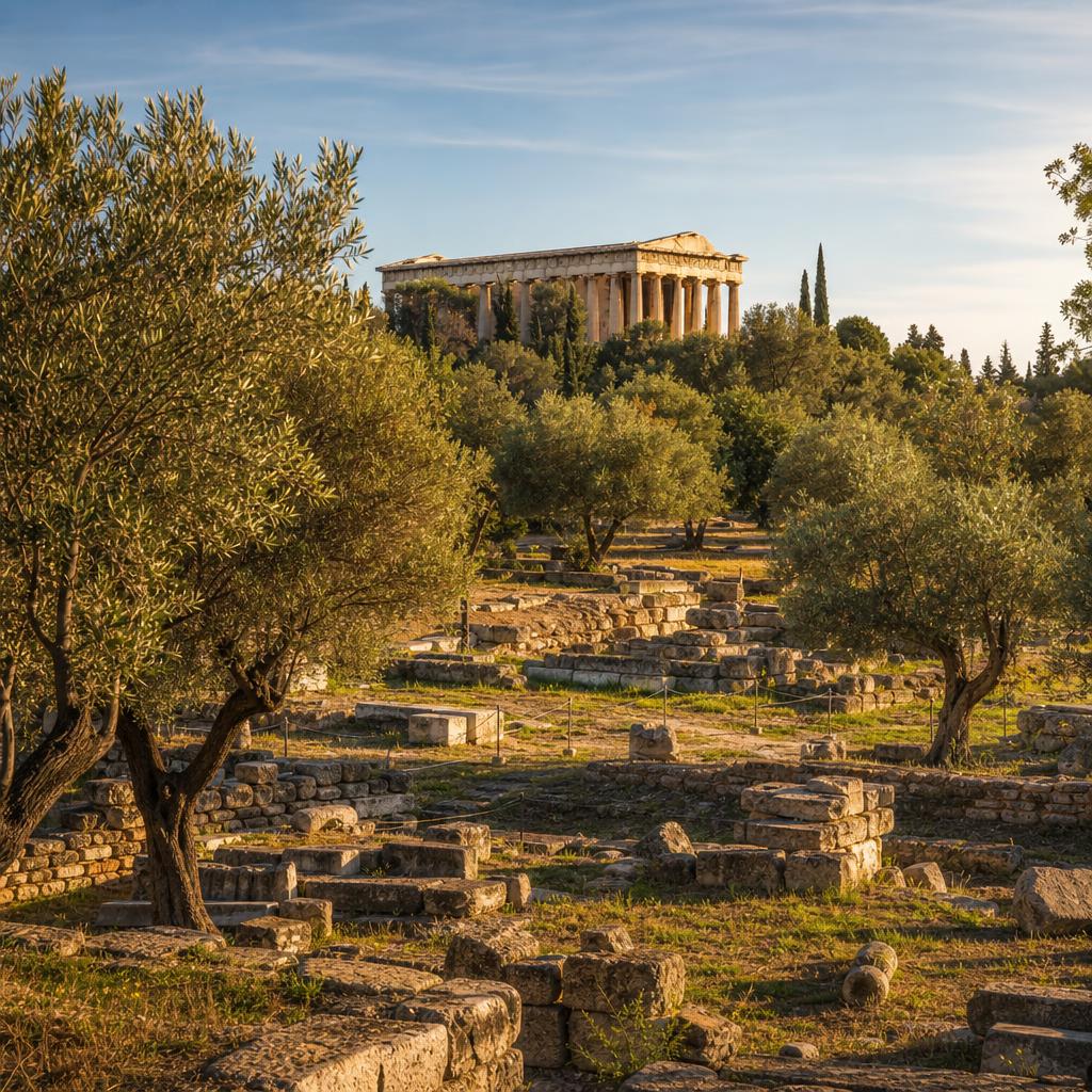 Ancient Agora of Athens with the Temple of Hephaestus in the background