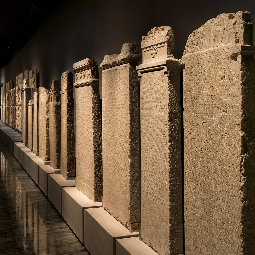 Marble inscribed stelae at the Epigraphic Museum Athens