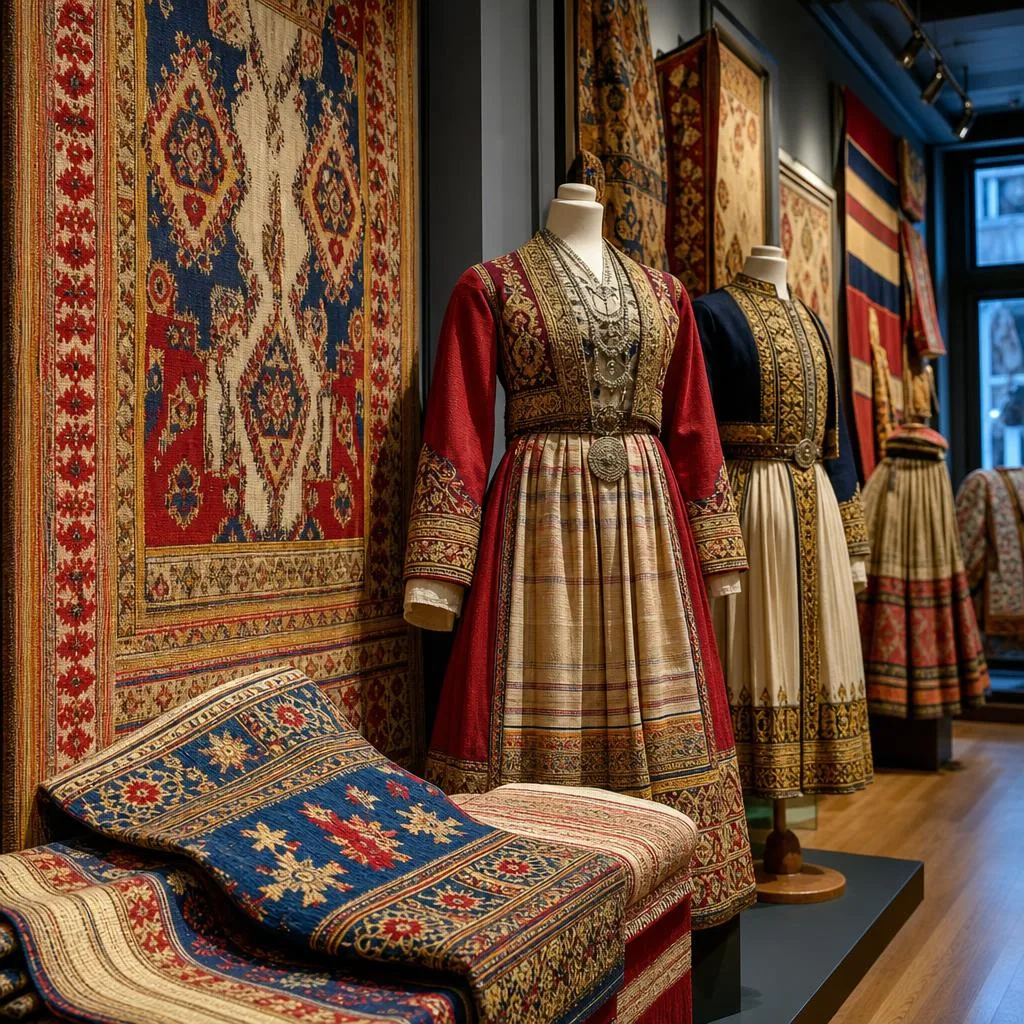 Traditional Greek embroidered costumes at the Museum of Greek Folk Art