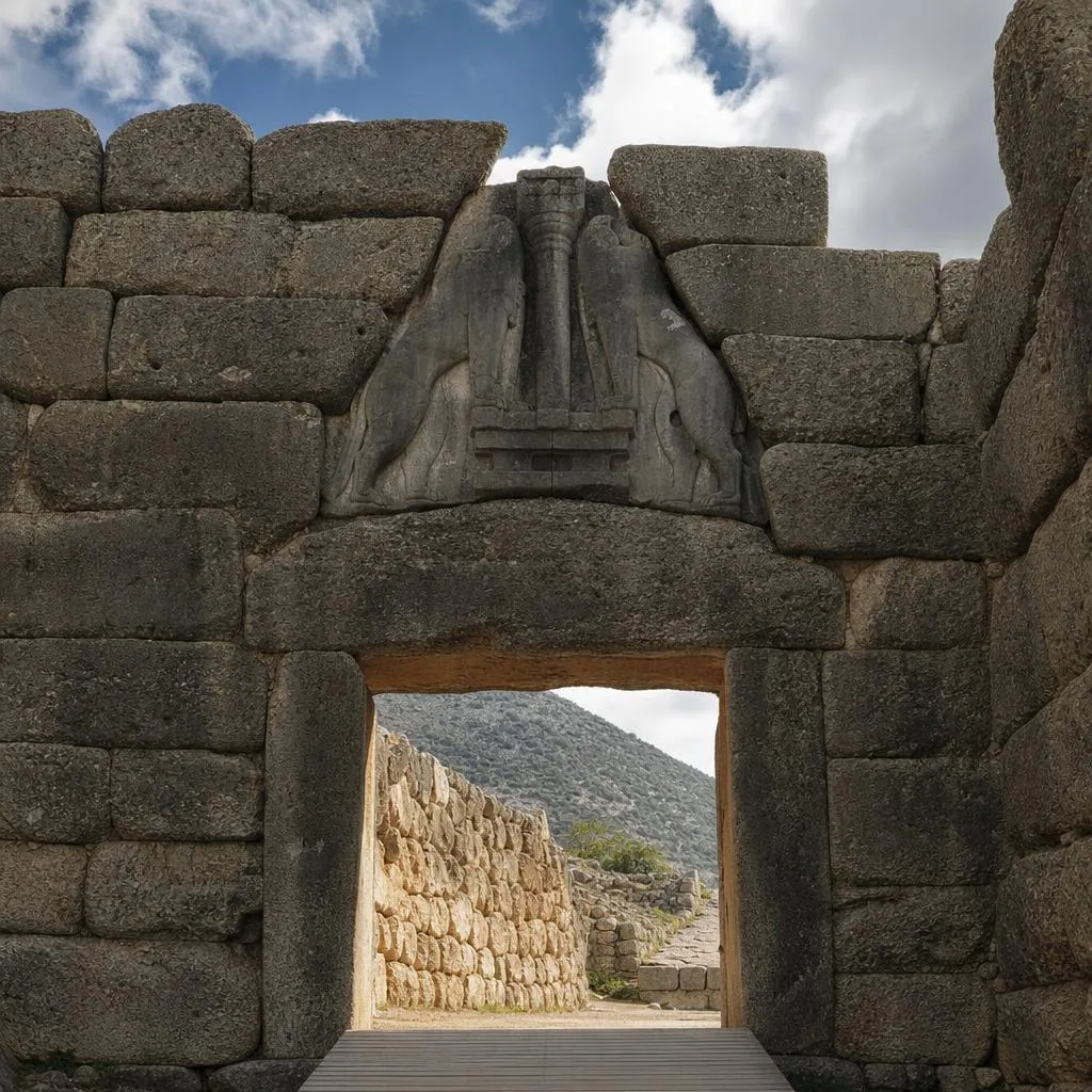 Lion Gate entrance to Mycenae citadel in the Peloponnese