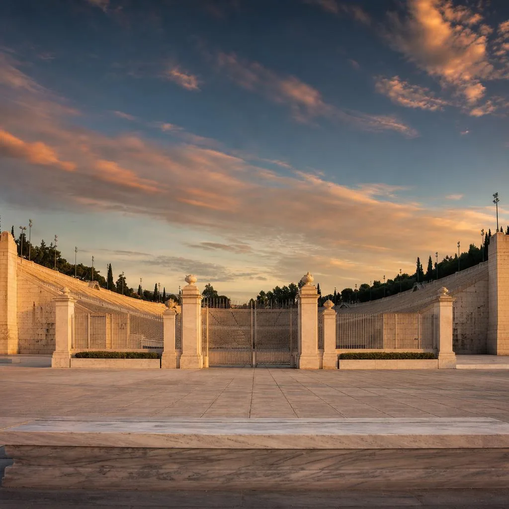 White marble Panathenaic Stadium full view in Athens