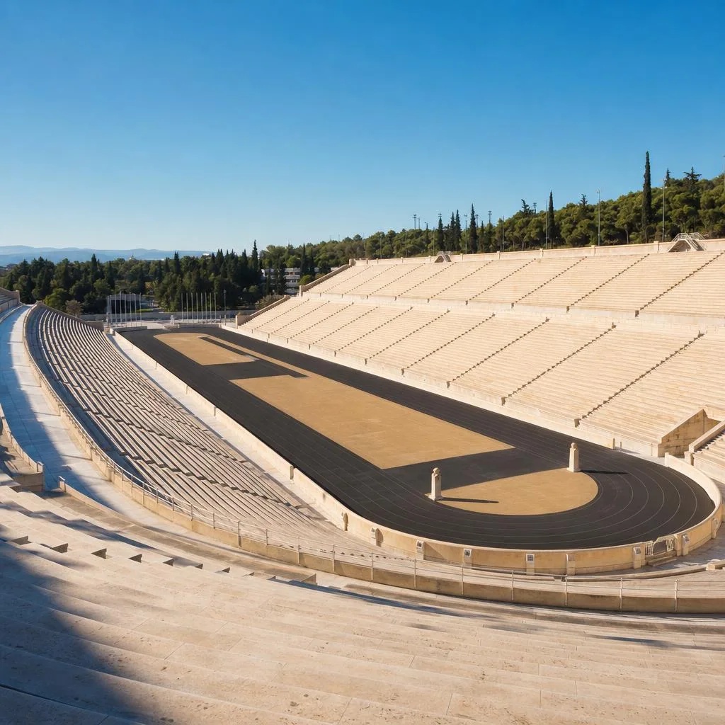 White marble Panathenaic Stadium Kallimarmaro viewed from the stands Athens
