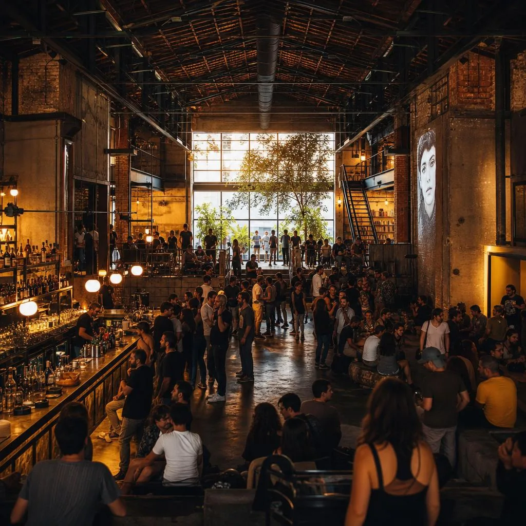 Romantso bar terrace with exposed brick and creative crowd in Athens