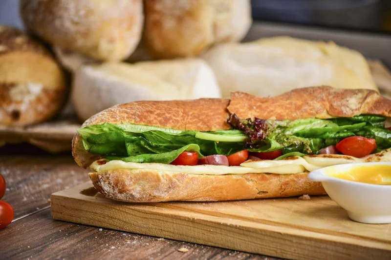 Artisan sandwich on rustic bread at The Black Salami Microbakery Athens
