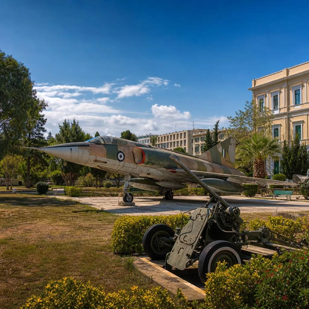 Fighter jet on display in the garden of the Athens War Museum