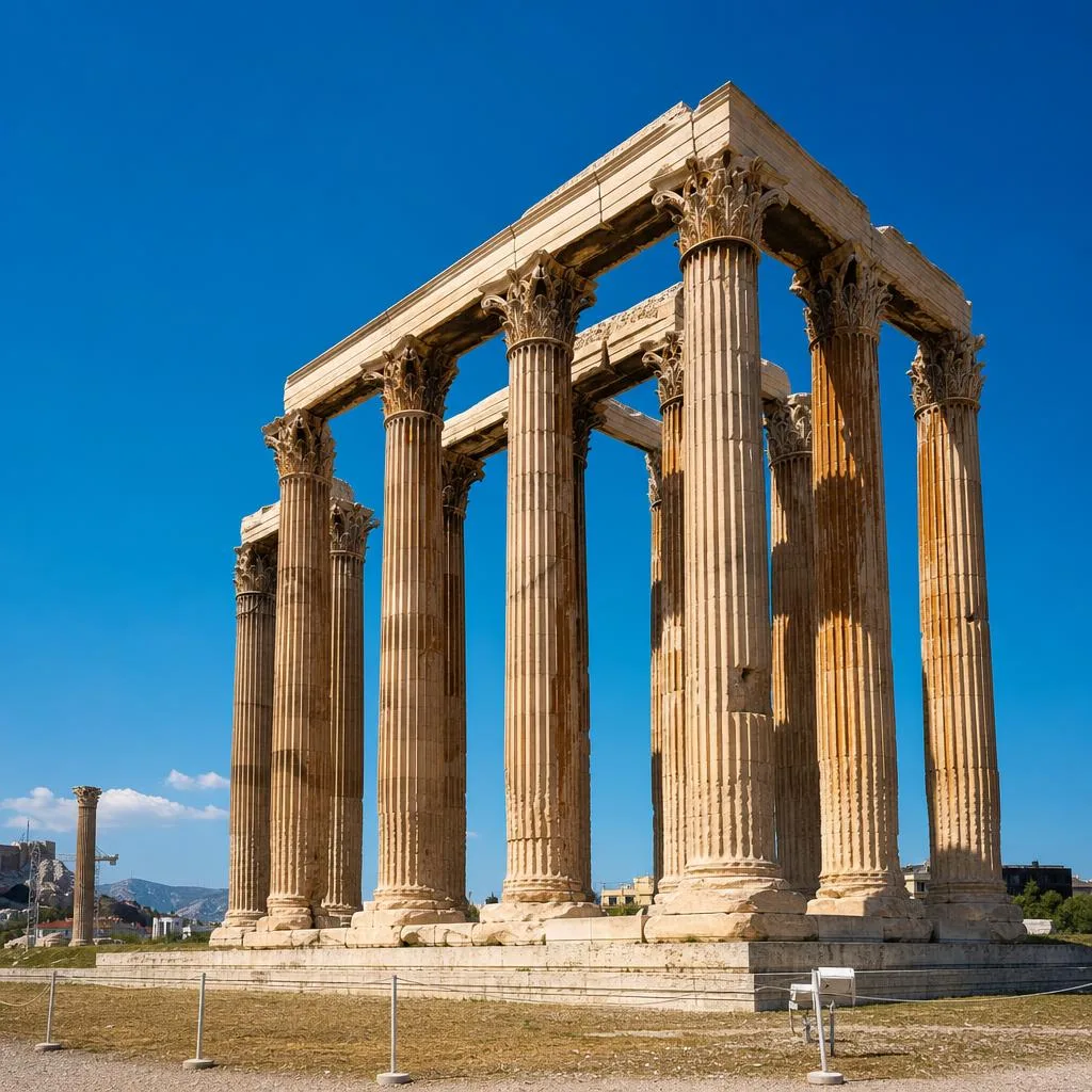 Towering Corinthian columns of the Temple of Olympian Zeus Athens