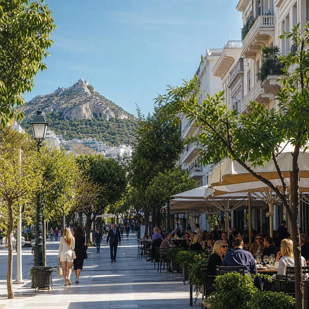 Kolonaki square with Lycabettus Hill rising in the background